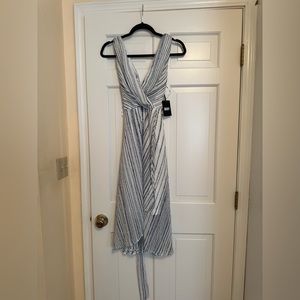 DKNY blue and white a-line wrap dress